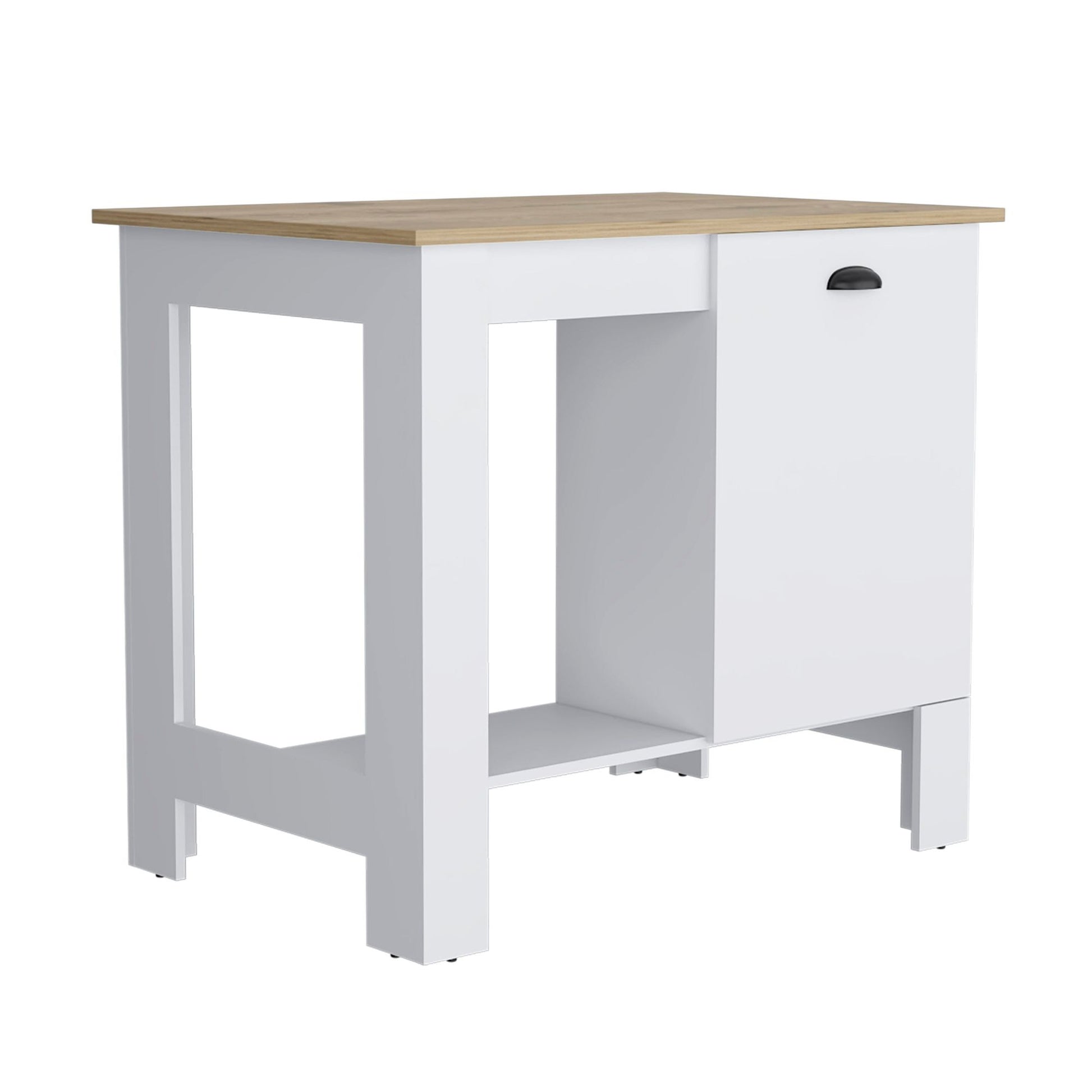 Kitchen Island 35" H, One Storage Cabinet with Door, Two Internal Shelves, One Open storage Shelf, White/Macadamia image 3