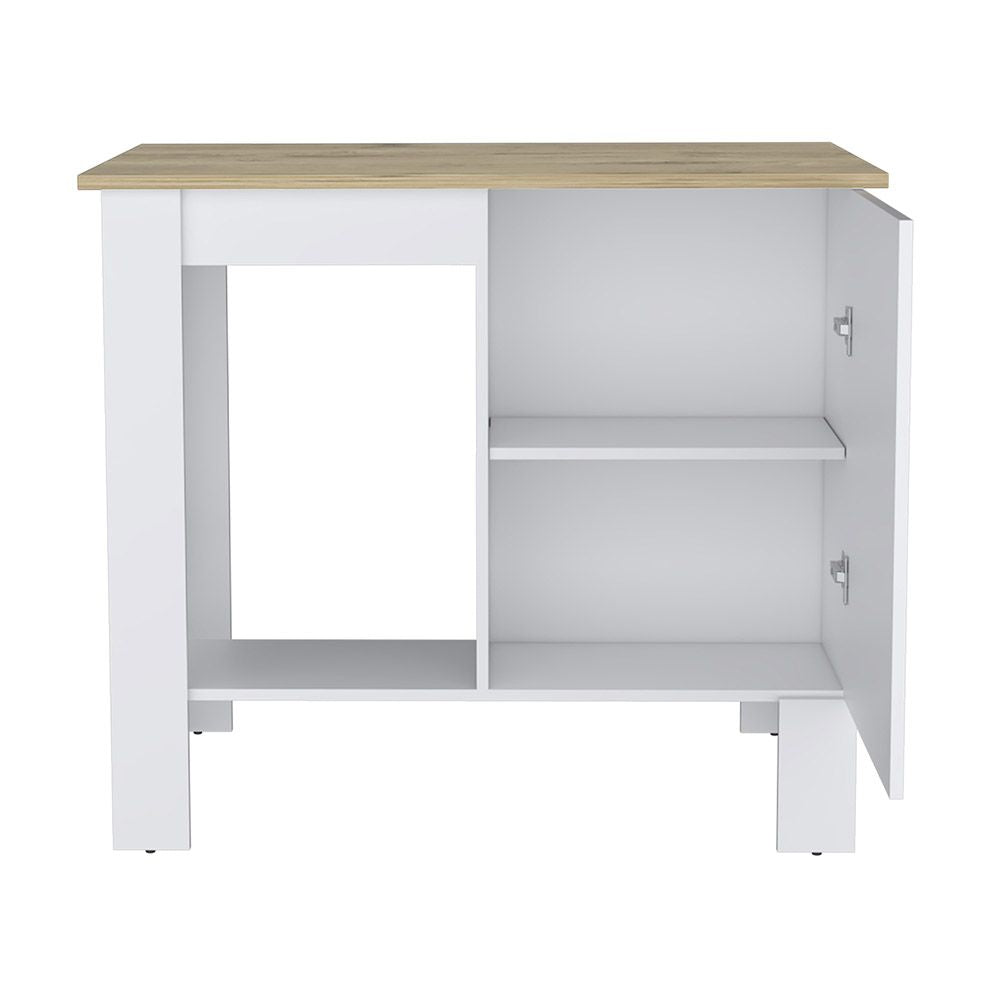 Kitchen Island 35" H, One Storage Cabinet with Door, Two Internal Shelves, One Open storage Shelf, White/Macadamia image 5