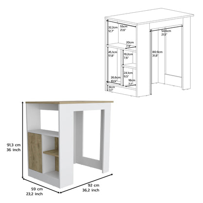 Kitchen Island 36" H, Three Open Side Storage Shelves and One Push-to-Open Cabinet, White/Macadamia image 5