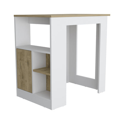 Kitchen Island 36" H, Three Open Side Storage Shelves and One Push-to-Open Cabinet, White/Macadamia image 3
