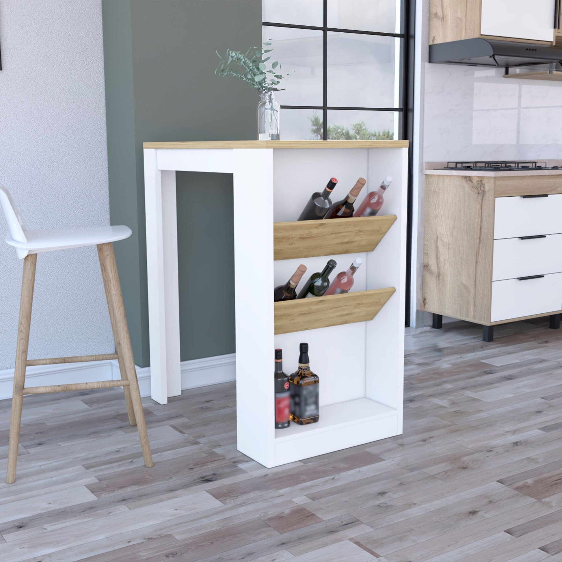 Kitchen Island 41" H, 2 Bottle Organizer and Shelf, White / Macadamia image 1