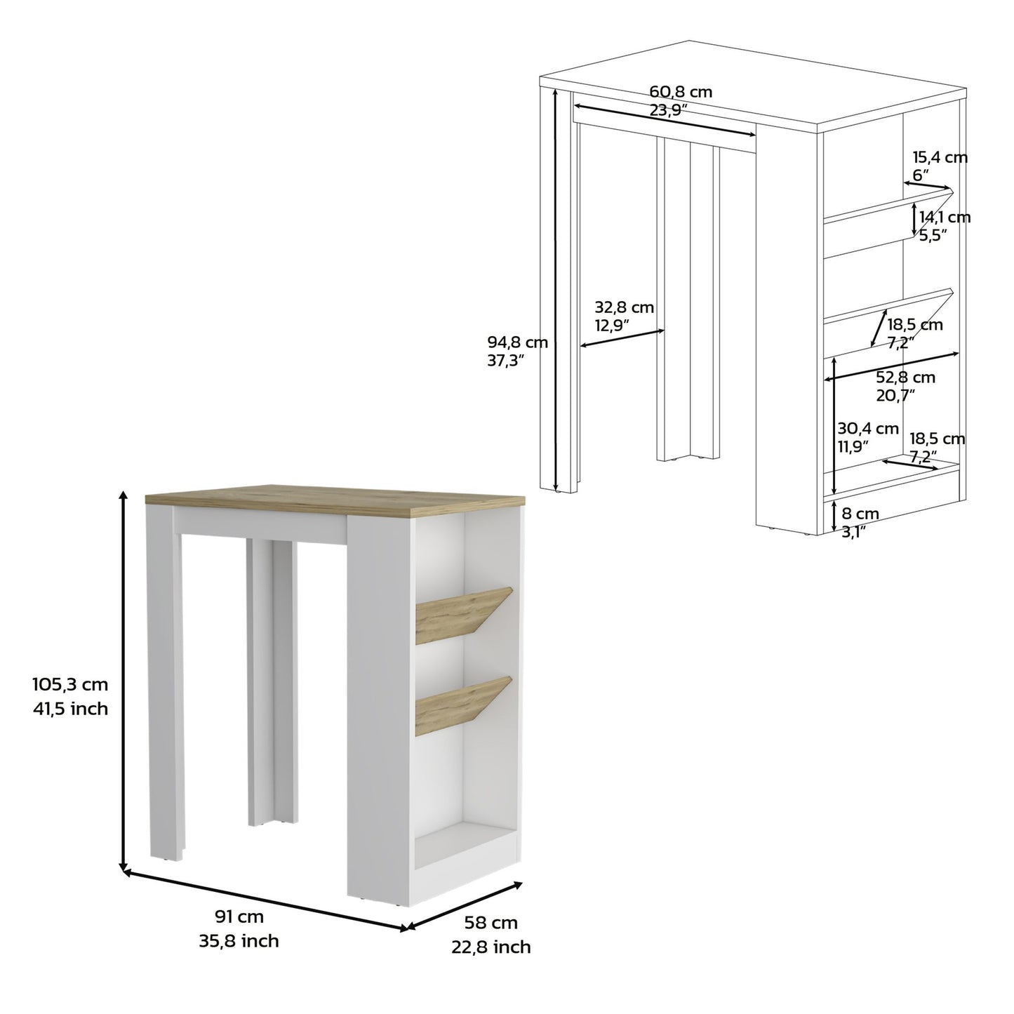 Kitchen Island 41" H, 2 Bottle Organizer and Shelf, White / Macadamia image 7