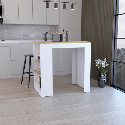 Kitchen Island, Kitchen Bar Table 36" H, with 3-Side Shelves, White / Macadamia image 1