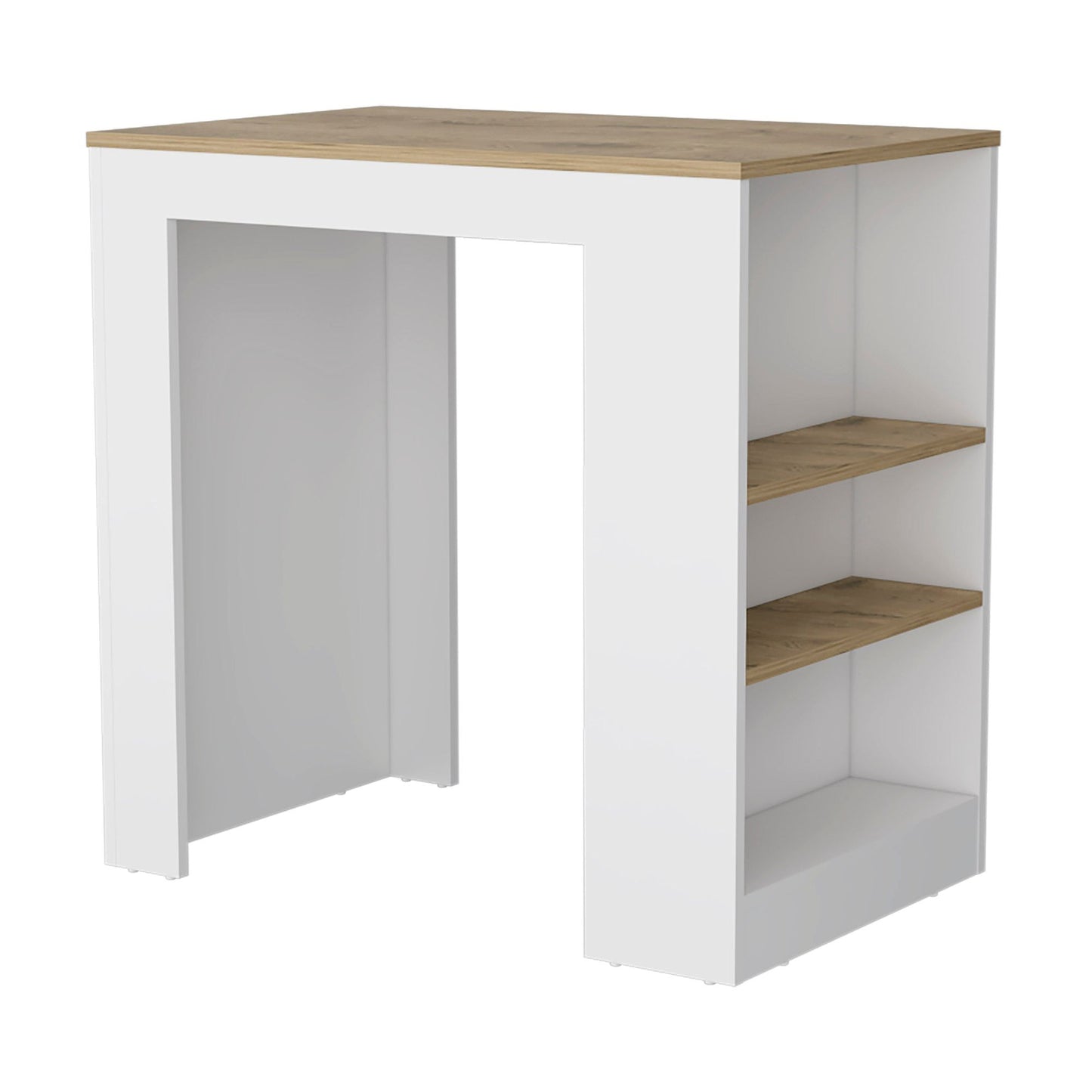 Kitchen Island, Kitchen Bar Table 36" H, with 3-Side Shelves, White / Macadamia image 3