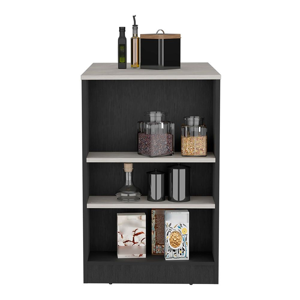 Kitchen Island, Kitchen Bar Table 36" H, with 3-Side Shelves, White, Wengue/ Ibiza Marble Color Finish image 4