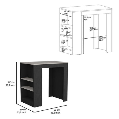 Kitchen Island, Kitchen Bar Table 36" H, with 3-Side Shelves, White, Wengue/ Ibiza Marble Color Finish image 6