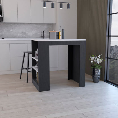 Kitchen Island, Kitchen Bar Table 36" H, with 3-Side Shelves, White, Wengue/ Ibiza Marble Color Finish image 1