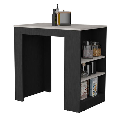 Kitchen Island, Kitchen Bar Table 36" H, with 3-Side Shelves, White, Wengue/ Ibiza Marble Color Finish image 2