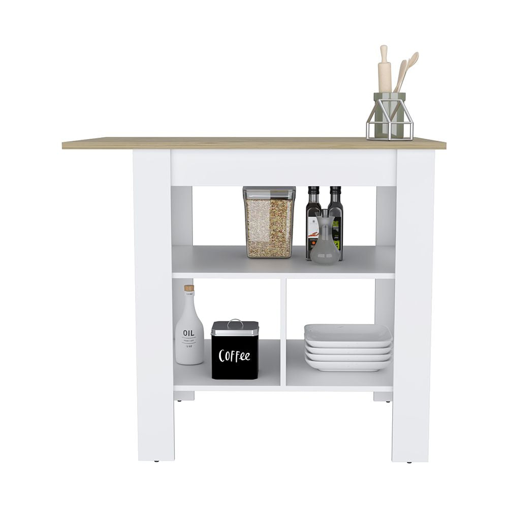 Kitchen Island, kitchen table 35" H, 3 Open Shelves, White/Macadamia image 4