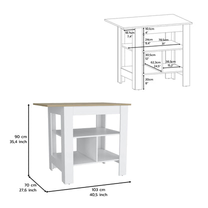 Kitchen Island, kitchen table 35" H, 3 Open Shelves, White/Macadamia image 6