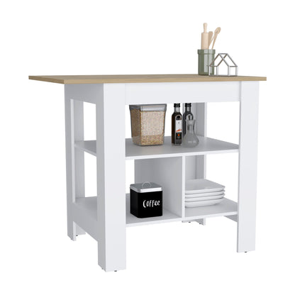 Kitchen Island, kitchen table 35" H, 3 Open Shelves, White/Macadamia image 2