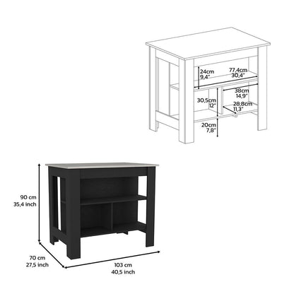 Kitchen Island, kitchen table 35" H, Four Legs, Three Open Storage Shelves, Black / Ibiza Marble Finish image 5