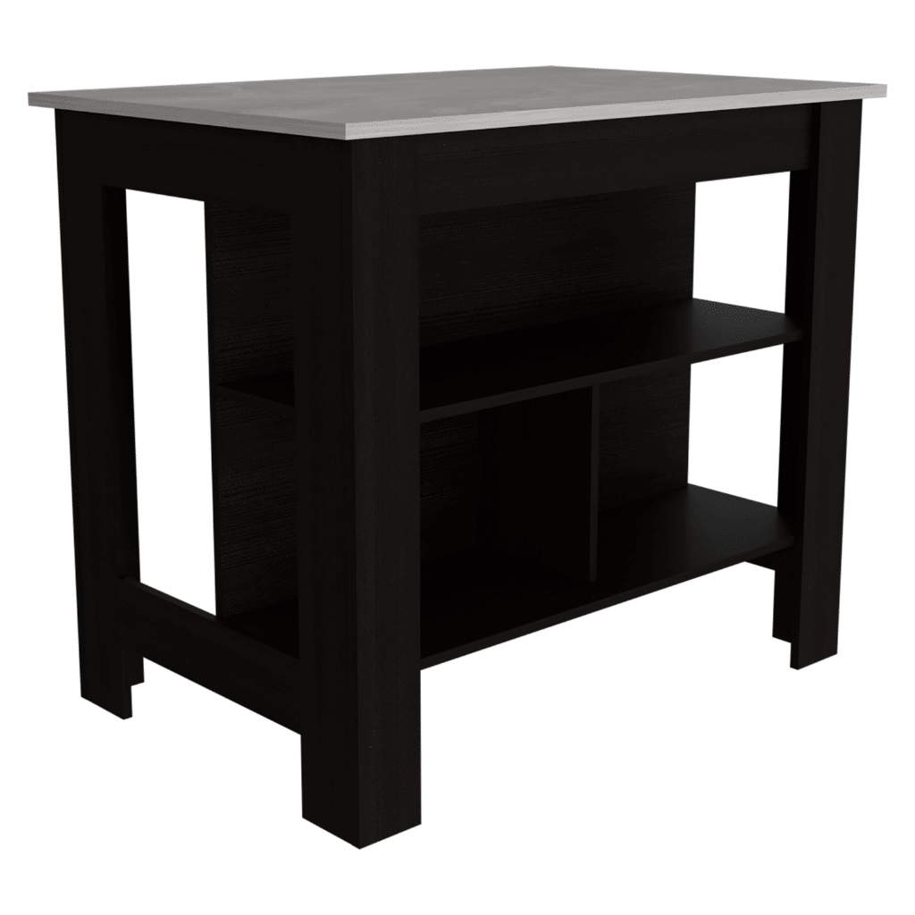 Kitchen Island, kitchen table 35" H, Four Legs, Three Open Storage Shelves, Black / Ibiza Marble Finish image 4