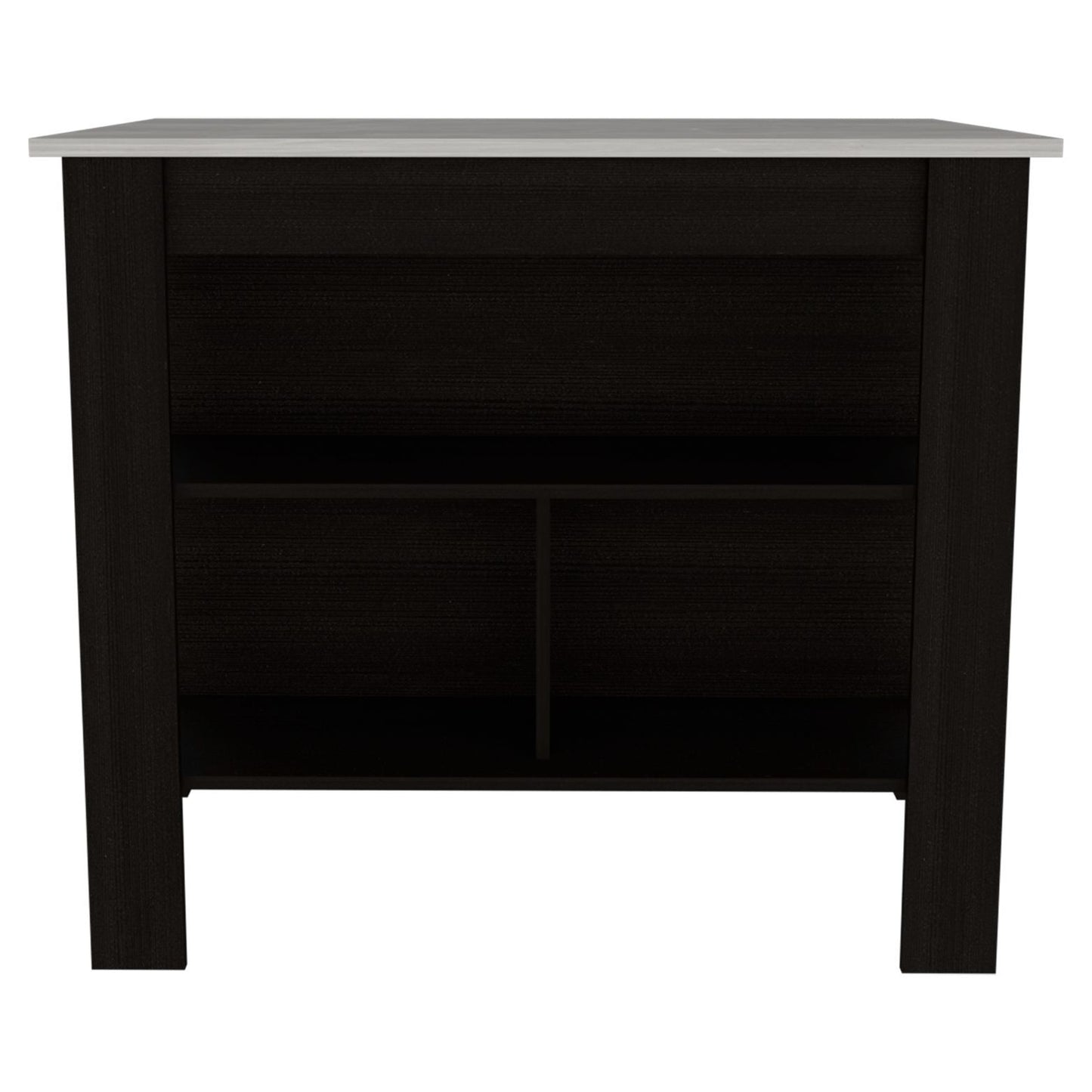 Kitchen Island, kitchen table 35" H, Four Legs, Three Open Storage Shelves, Black / Ibiza Marble Finish image 3