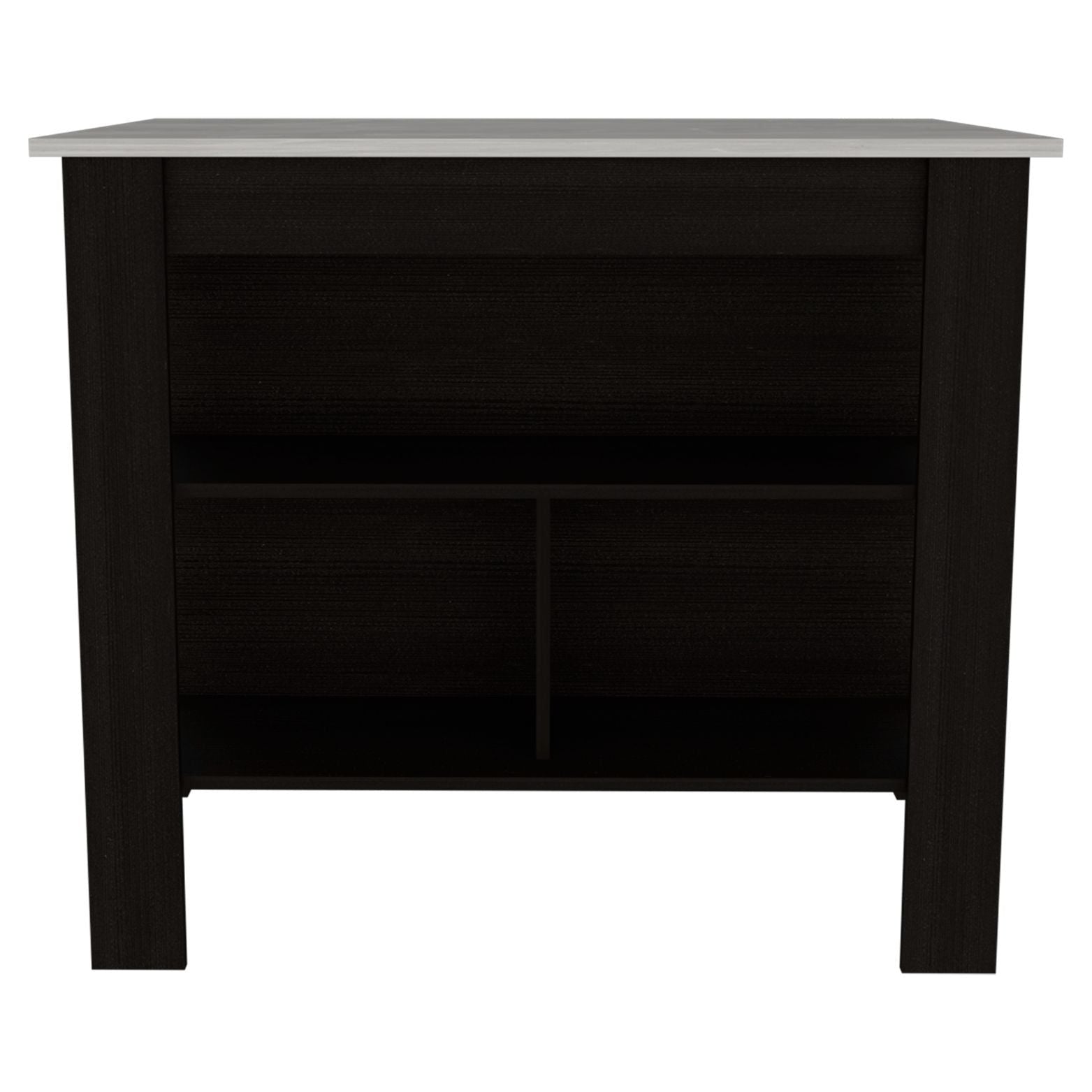 Kitchen Island, kitchen table 35" H, Four Legs, Three Open Storage Shelves, Black / Ibiza Marble Finish image 3