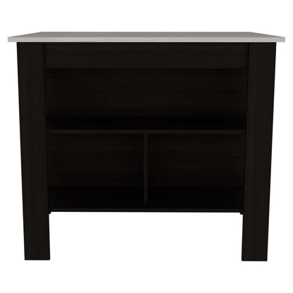 Kitchen Island, kitchen table 35" H, Four Legs, Three Open Storage Shelves, Black / Ibiza Marble Finish image 3