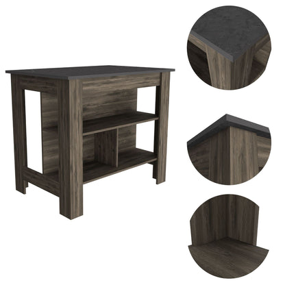 Kitchen Island, kitchen table 35" H, Four Legs, Three Open Storage Shelves, Dark Brown / Onix image 2