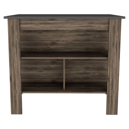 Kitchen Island, kitchen table 35" H, Four Legs, Three Open Storage Shelves, Dark Brown / Onix image 4