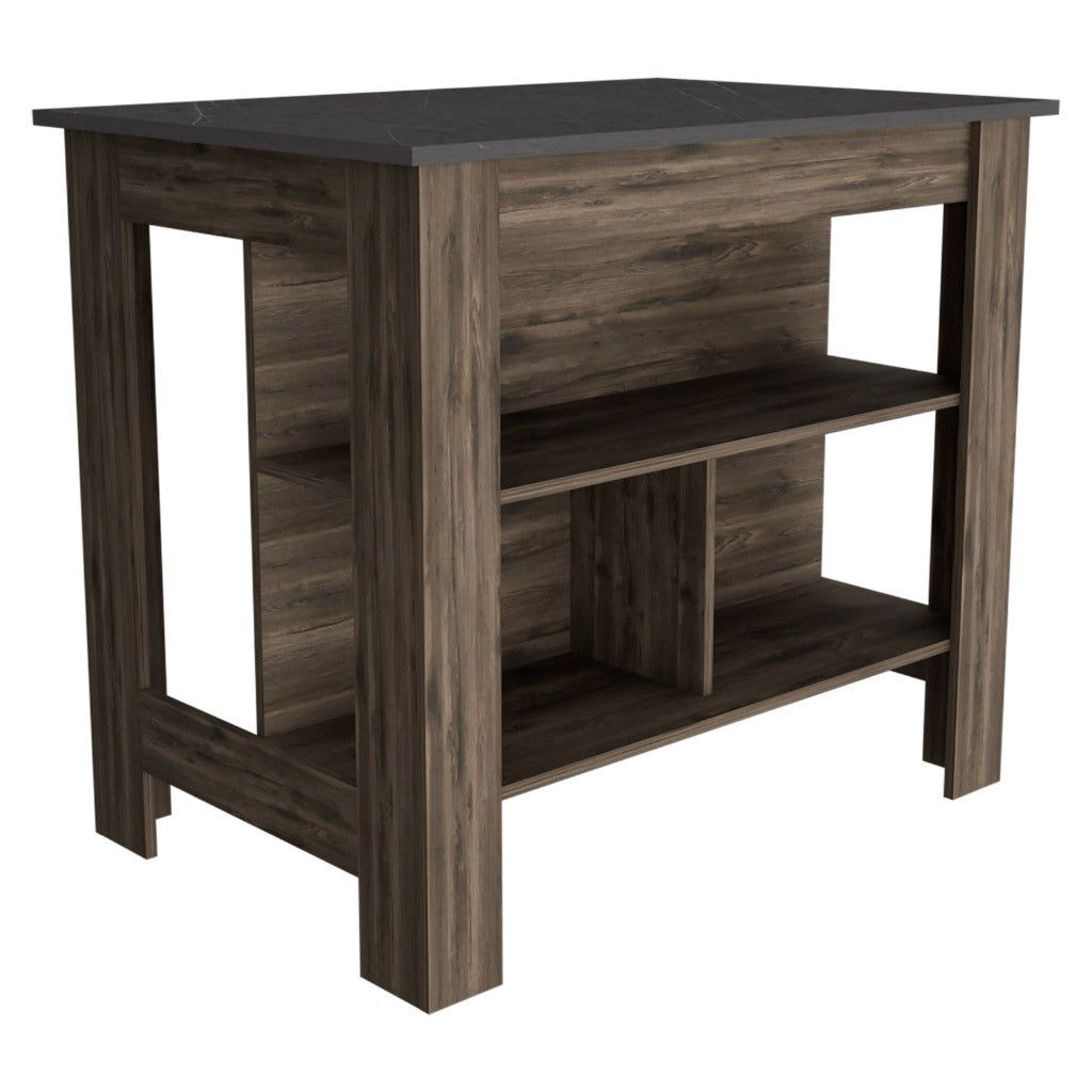 Kitchen Island, kitchen table 35" H, Four Legs, Three Open Storage Shelves, Dark Brown / Onix image 6
