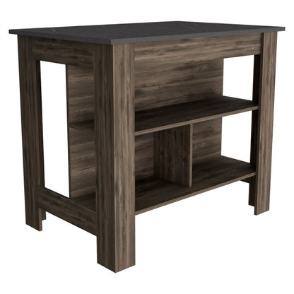 Kitchen Island, kitchen table 35" H, Four Legs, Three Open Storage Shelves, Dark Brown / Onix image 6