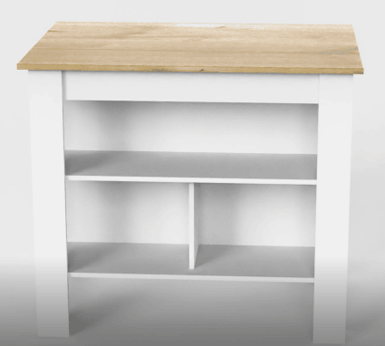 Kitchen Island, kitchen table 35" H, Four Legs, Three Open Storage Shelves, White / Light Oak image 4