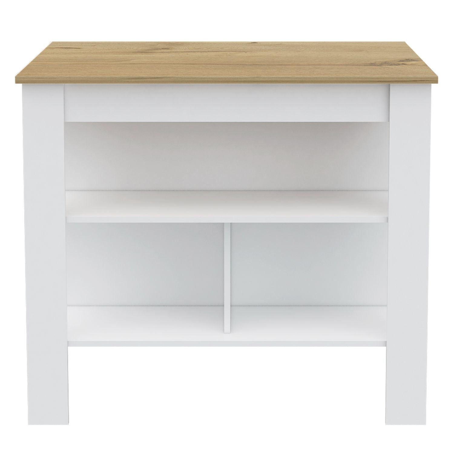Kitchen Island, kitchen table 35" H, Four Legs, Three Open Storage Shelves, White / Light Oak image 3