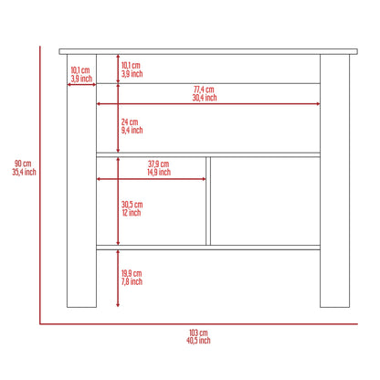 Kitchen Island, kitchen table 35" H, Four Legs, Three Open Storage Shelves, White / Onix image 7