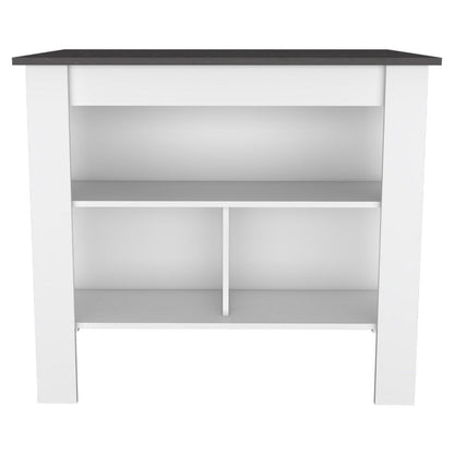 Kitchen Island, kitchen table 35" H, Four Legs, Three Open Storage Shelves, White / Onix image 4