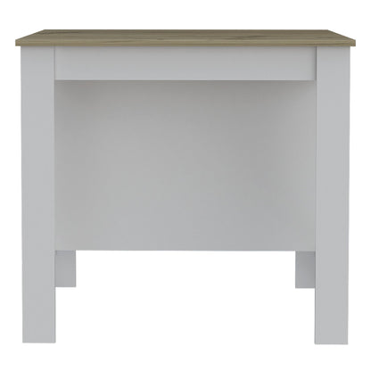 Kitchen Island, Kitchen Table 35" H, Three Open Storage Shelves, Four Legs, White/Light Oak image 5