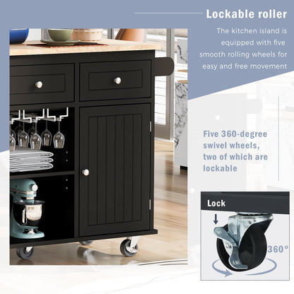 Mobile kitchen island with lockable wheels - bottom view showing casters