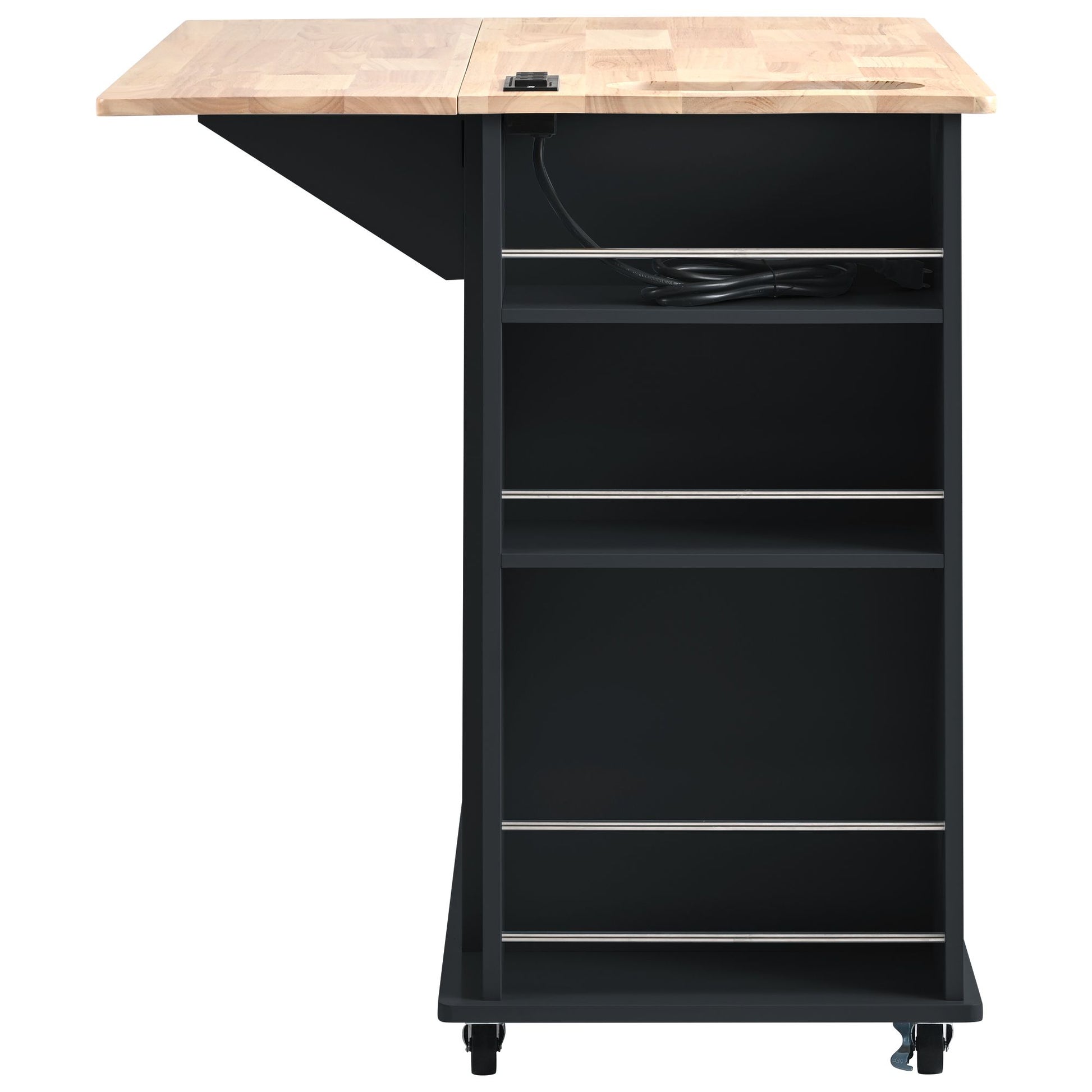 Kitchen Island with Power Outlet,Kitchen Storage Island with Drop Leaf and Rubber Wood,Open Storage and Wine Rack,5 Whee image 20