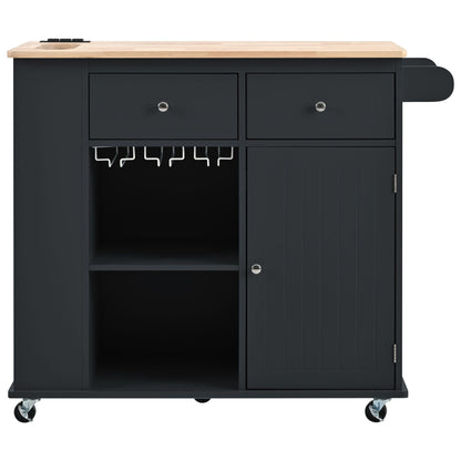 Kitchen Island with Power Outlet,Kitchen Storage Island with Drop Leaf and Rubber Wood,Open Storage and Wine Rack,5 Whee image 14