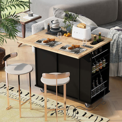 Kitchen island with drop leaf folded up - space saving mode