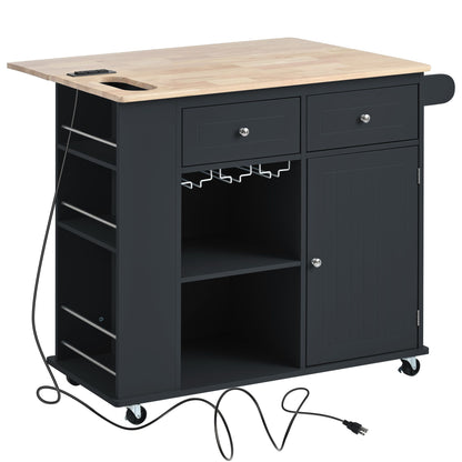Kitchen Island with Power Outlet,Kitchen Storage Island with Drop Leaf and Rubber Wood,Open Storage and Wine Rack,5 Whee image 16