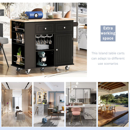 Kitchen cart with power outlet and open storage - showing side storage compartment