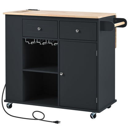 Kitchen Island with Power Outlet,Kitchen Storage Island with Drop Leaf and Rubber Wood,Open Storage and Wine Rack,5 Whee image 15