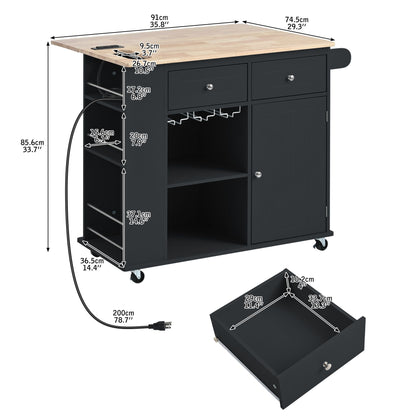 Kitchen storage island with drop leaf and wine rack - assembled product