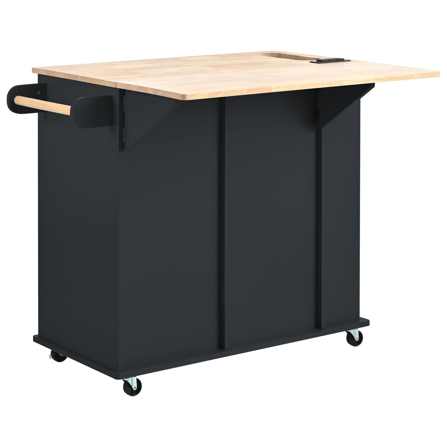 Kitchen Island with Power Outlet,Kitchen Storage Island with Drop Leaf and Rubber Wood,Open Storage and Wine Rack,5 Whee image 18