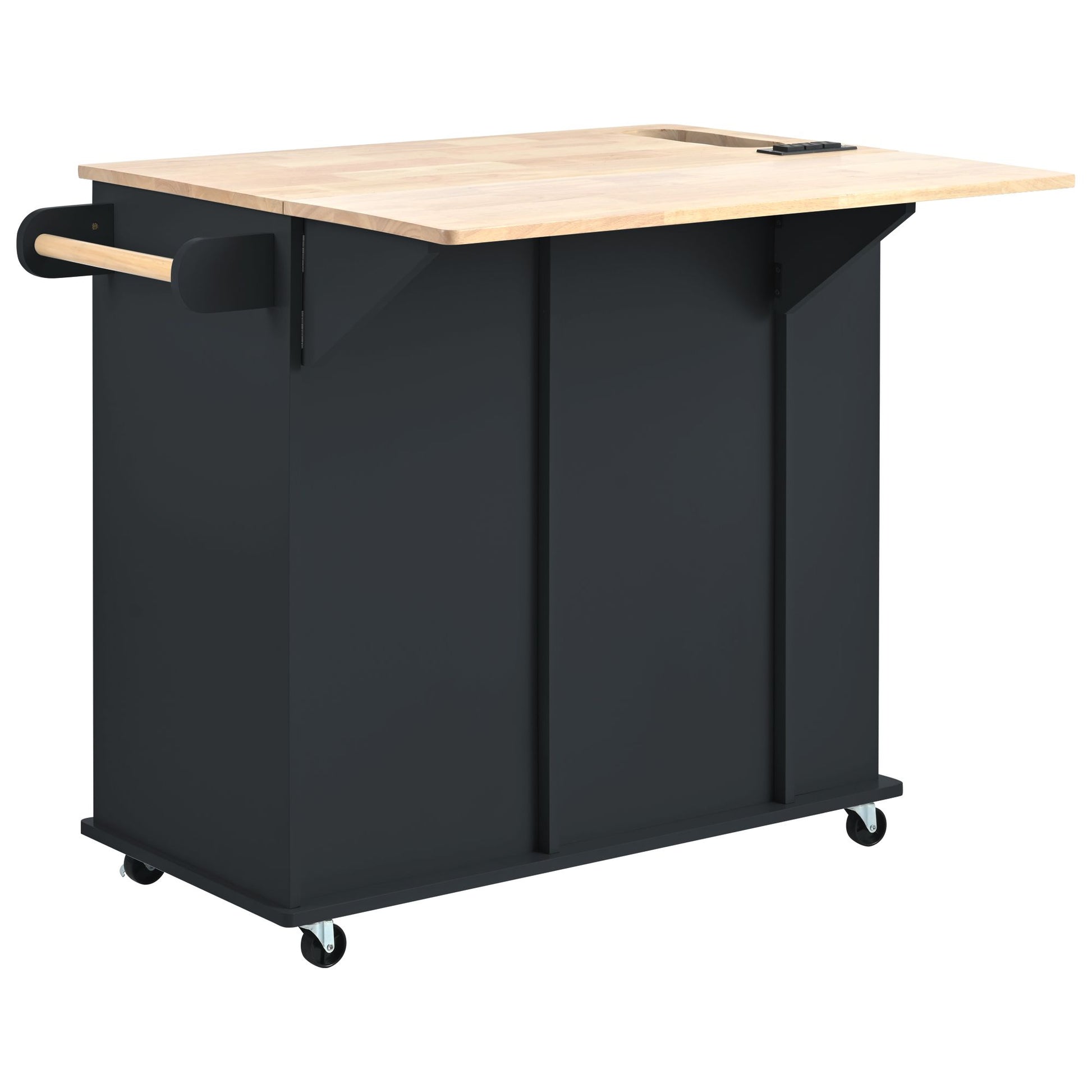 Kitchen Island with Power Outlet,Kitchen Storage Island with Drop Leaf and Rubber Wood,Open Storage and Wine Rack,5 Whee image 18
