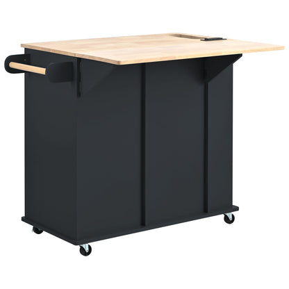 Kitchen Island with Power Outlet,Kitchen Storage Island with Drop Leaf and Rubber Wood,Open Storage and Wine Rack,5 Whee image 18