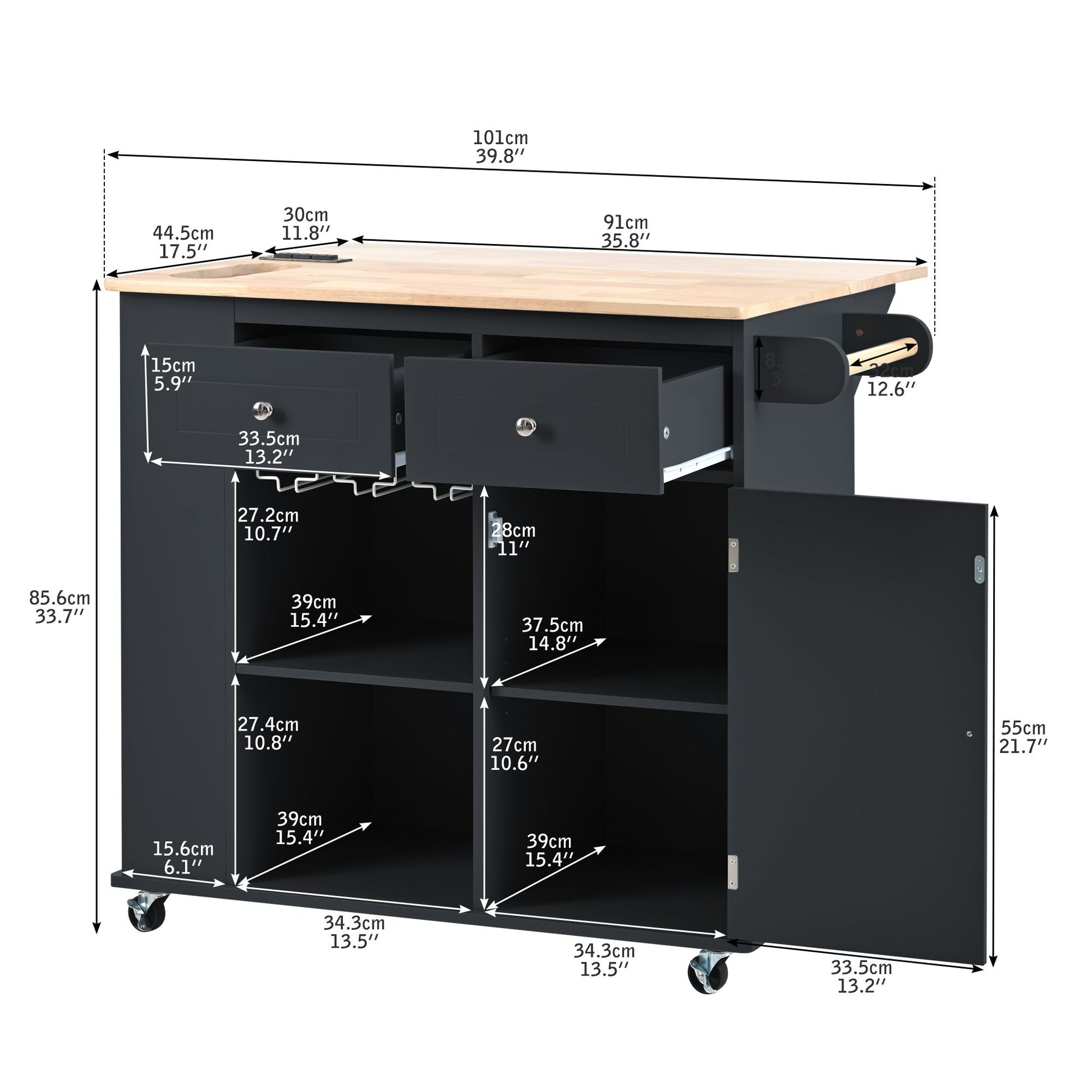 Kitchen Island with Power Outlet,Kitchen Storage Island with Drop Leaf and Rubber Wood,Open Storage and Wine Rack,5 Whee image 13