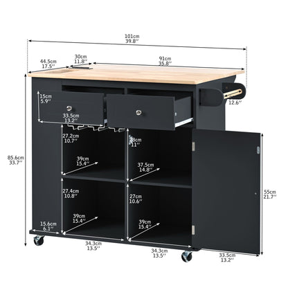 Kitchen Island with Power Outlet,Kitchen Storage Island with Drop Leaf and Rubber Wood,Open Storage and Wine Rack,5 Whee image 13
