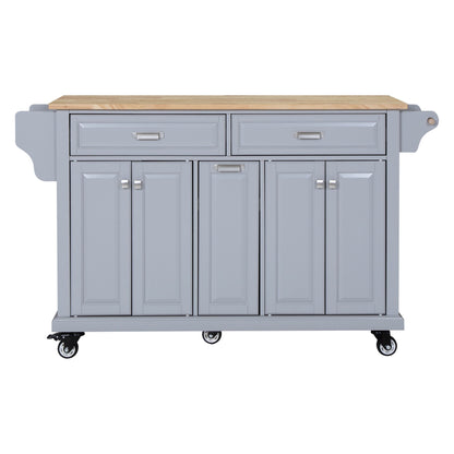 Kitchen Island with Rubber wood Countertop, Kitchen Cart on 5 Wheels with Storage Cabinet and 2 Top Drawers and A center image 5