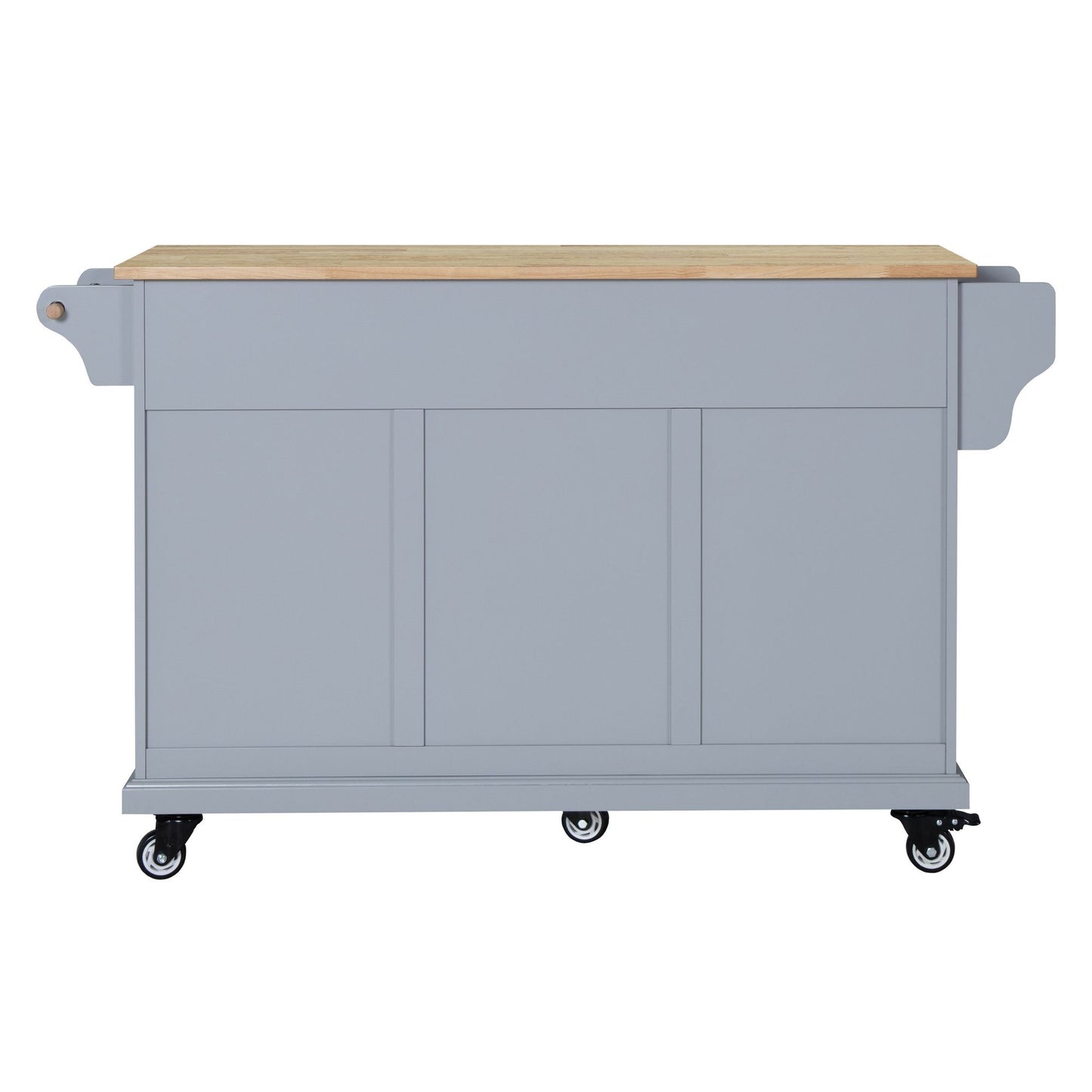 Kitchen Island with Rubber wood Countertop, Kitchen Cart on 5 Wheels with Storage Cabinet and 2 Top Drawers and A center image 3