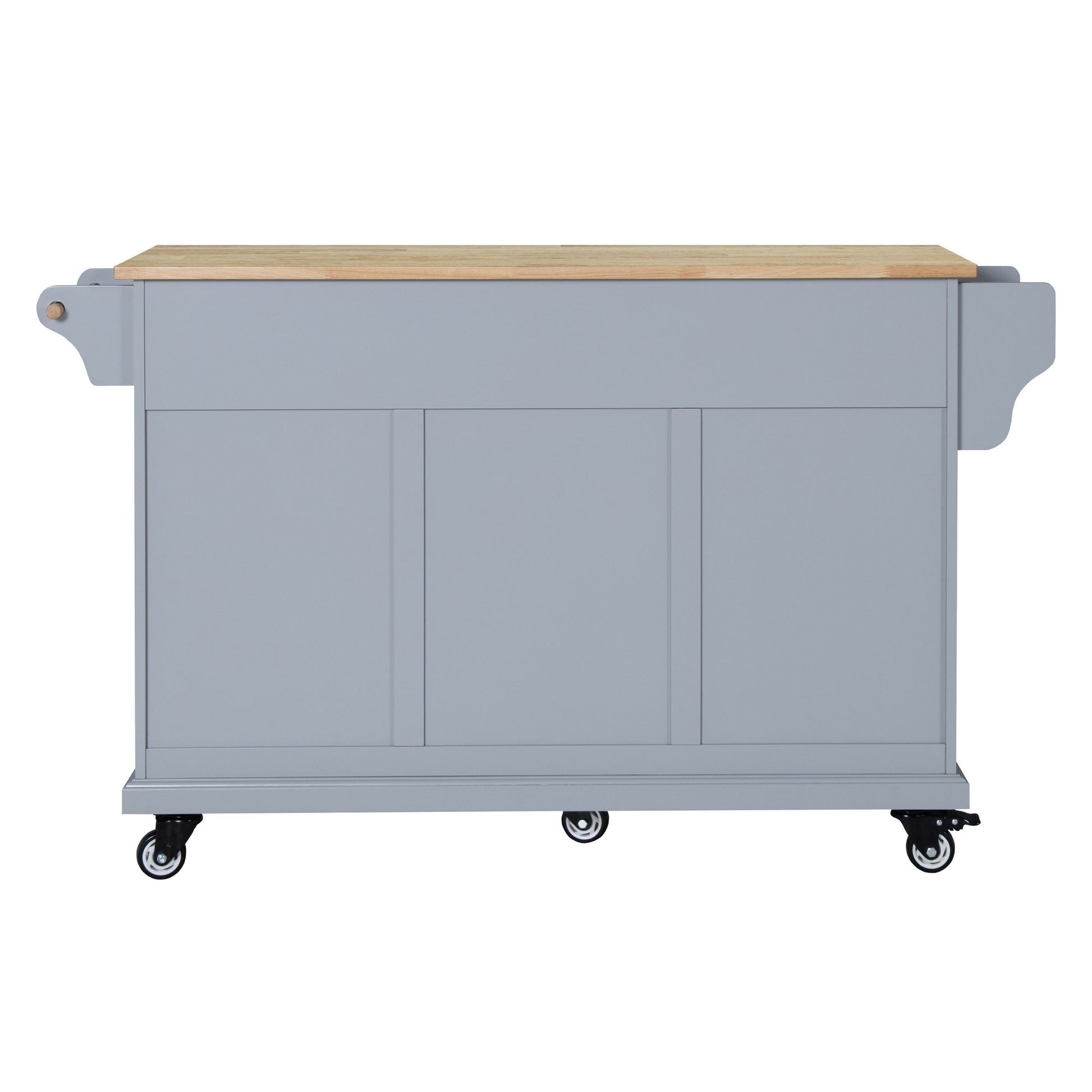 Kitchen Island with Rubber wood Countertop, Kitchen Cart on 5 Wheels with Storage Cabinet and 2 Top Drawers and A center image 3