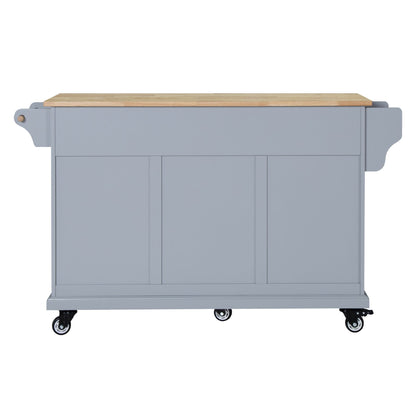 Kitchen Island with Rubber wood Countertop, Kitchen Cart on 5 Wheels with Storage Cabinet and 2 Top Drawers and A center image 3