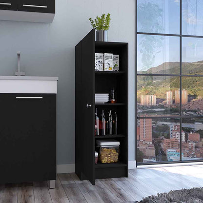 Kitchen Pantry 47" H, One Door Cabinet, Four Interior Shelves, Black image 3
