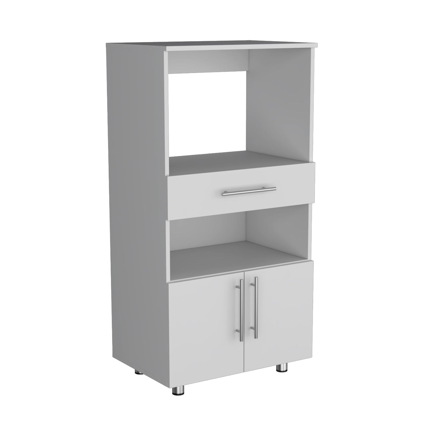 Kitchen Pantry 48" H, Two Open Storage Shelves, One for Microwave, Two Doors, Four Legs, White image 4