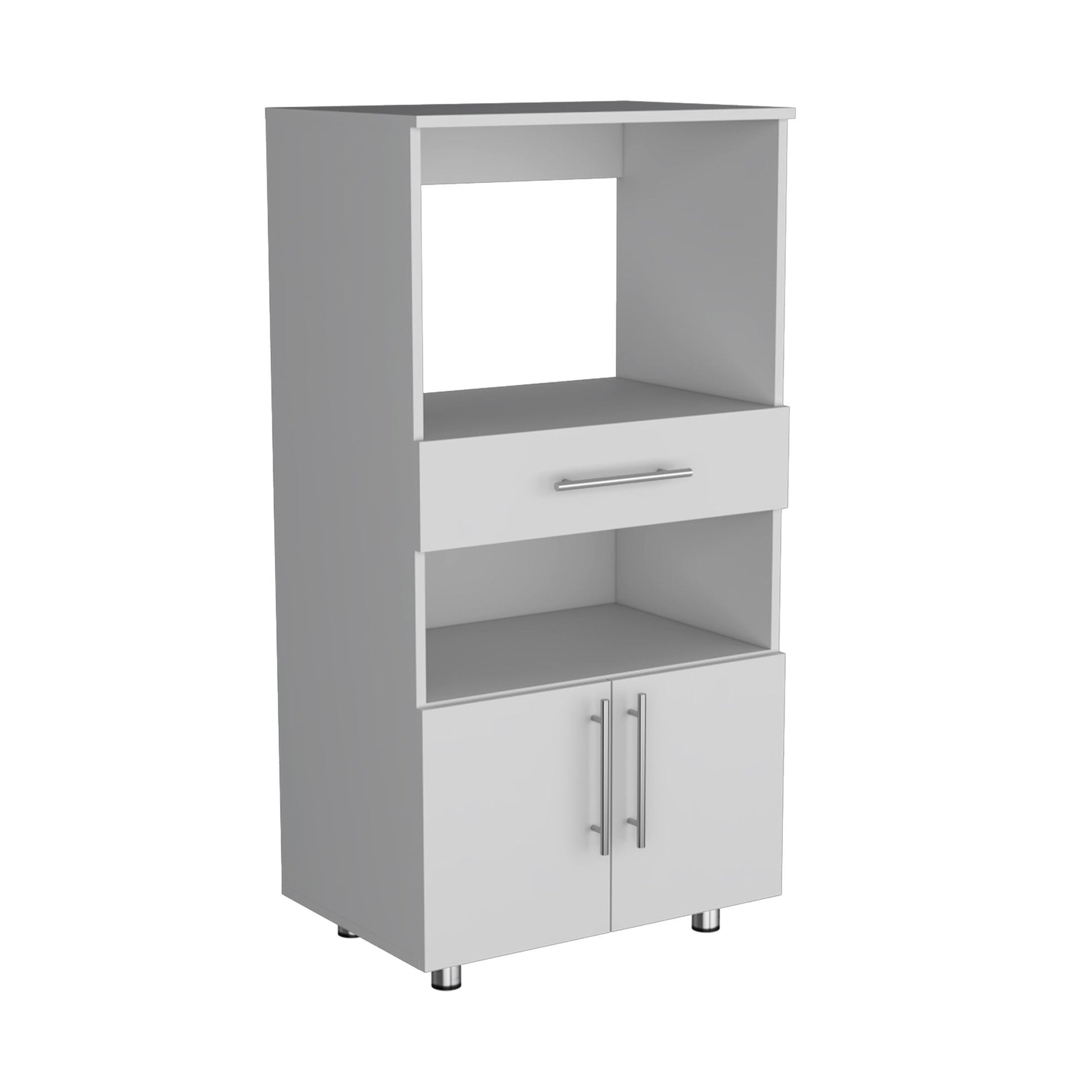 Kitchen Pantry 48" H, Two Open Storage Shelves, One for Microwave, Two Doors, Four Legs, White image 4