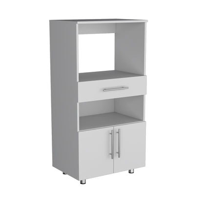 Kitchen Pantry 48" H, Two Open Storage Shelves, One for Microwave, Two Doors, Four Legs, White image 4